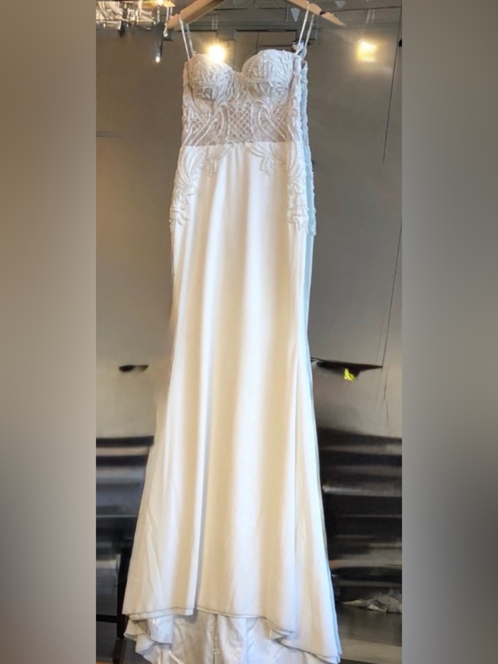 White Beaded Strapless Wedding Dress